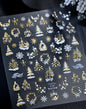 5D Embossed Gold Castle/Garland/Christmas Tree Nail Stickers White Snowflakes Bow Star Nail Decals Self-Adhesive Xmas Nail Decor