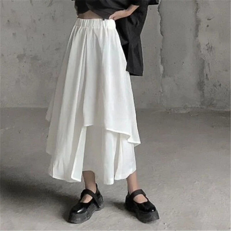 Women Skirts Gothic Irregular Skirts Pants Women High Waist White Black Long Skirts Female Pleated Skirts Culottes Women Clothes