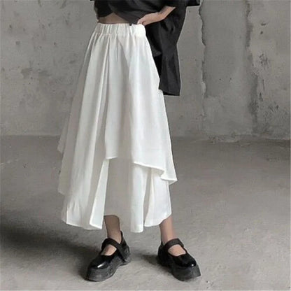 Women Black Skirts Japanese Gothic Irregular High Waist Pleated Skirt Pants for Women Vintage Cargo Skirts Female Clothes Ladies