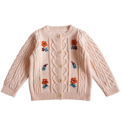 Baby Girls Embroidery Sweater Cardigan Autumn Fashion Cotton Floral Collar Kids Knitted Cardigan Rabbit Coat Outerwear Korean