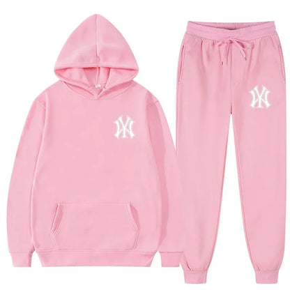Men's running and fitness fashion casual sportswear set for autumn and winter, hooded sweatshirt + jogging pants two-piece set