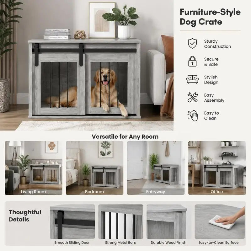 Cage Caisse for Dog Animals Interior Sliding Door, Metal Effect Wood, Dim. 57H X 80W X 54L cm