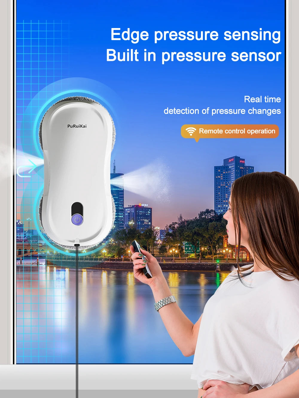 Smart Window Cleaning Robot with Dual Water Spray, Auto Robot Window Cleaner Edge Detection Remote Robotic Windows Washer