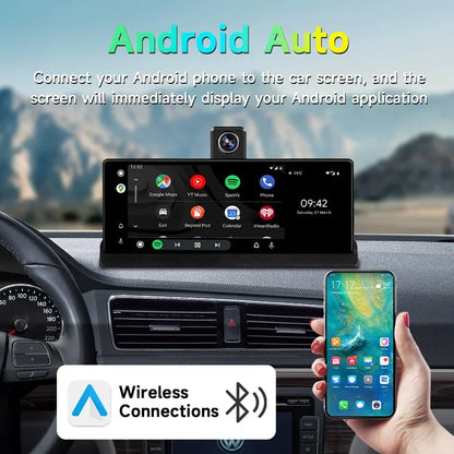 Srnubi 10.26 inch 4K ADAS Car DVR with 360° Rotation Dash Cam Wireless Carplay Android Auto Mirror Link BT WIFI AUX FM Dashboard