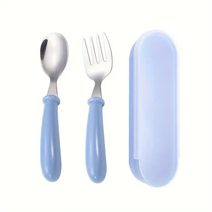 Set Of 2 Stainless Steel Children's Cutlery Spoon/fork Box Suitable For Baby Cutlery, Ideal As A Gift For Mothers And Babies