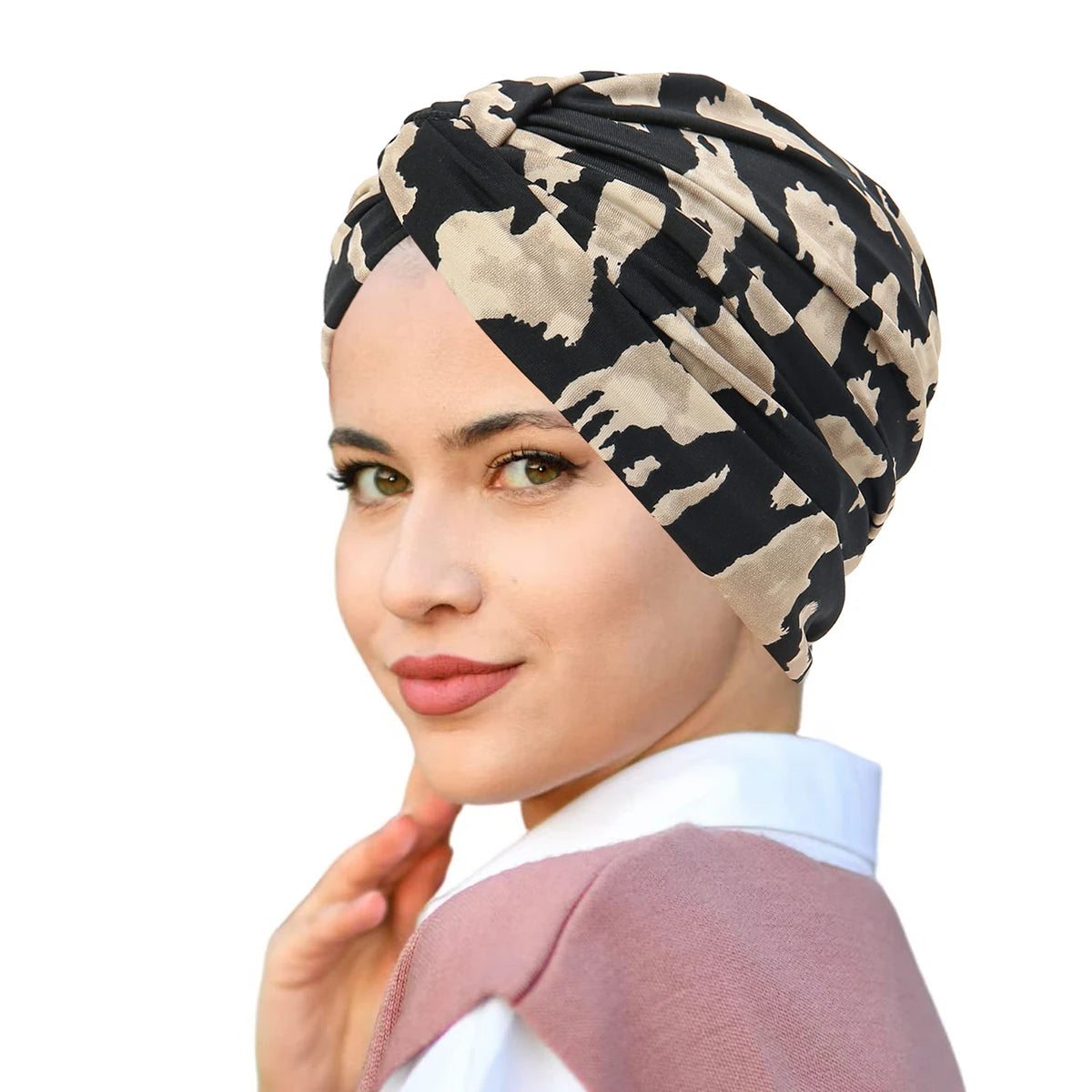 2025 New Soft Elastic Colorful Muslim Inner Hijabs Women Islamic Muslim Hijab Instant Turban Cap For Ladies Stripe Bohemia Print