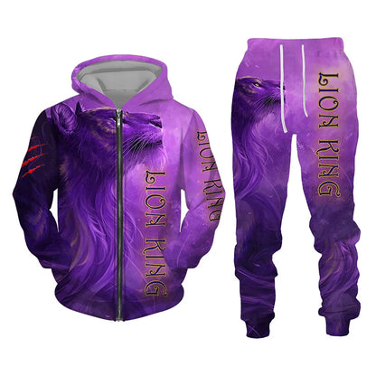 Spring and Autumn Men's Tracksuit 3D The Lion Print Zipper Hoodies Sweatshirts Pants Sets Casual Mens Clothing Women's Tracksuit