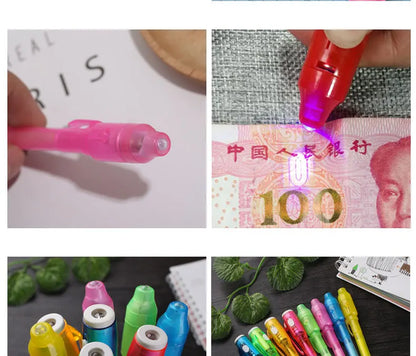 5Pcs 2 in 1 Luminous Light Invisible Ink Pen with UV Light Check Money Light Toy Kids Drawing Secret Magic Pens Fluorescent Pen