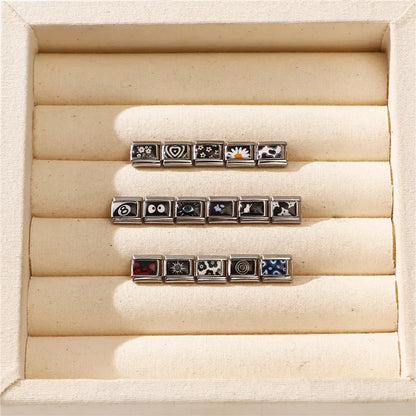 Fashion Personalized DIY Black Red Color Italian Charm Bracelet Eyes Cat Stripes Heart Bead 9mm Bracelet Stainless Steel Jewelry