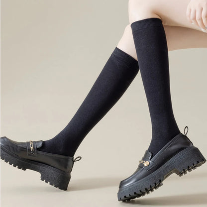 Women Long Socks Ladies Fashion Below Knee High JK Socks Solid Colors Cotton Black Gray White Socks Japanese Trendy Korean Style
