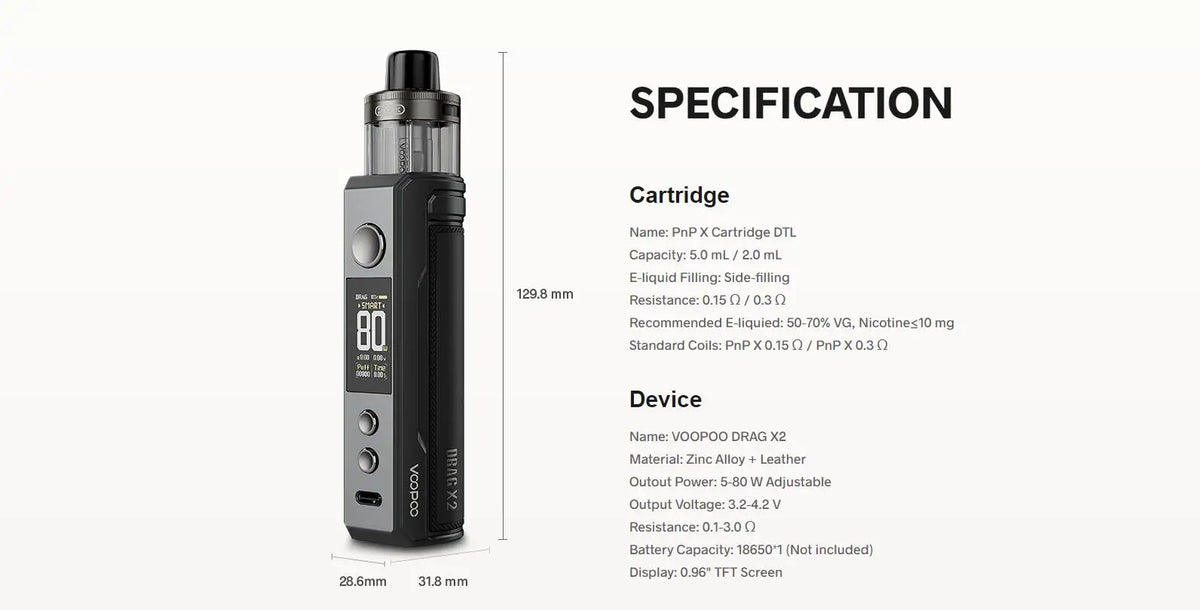 Original VOOPOO Drag X2 Kit 80W DTL Vape fit 18650 Battery 5ML PnP X Pod Cartridge PnP X Coil Electronic Cigarette Vaporizer