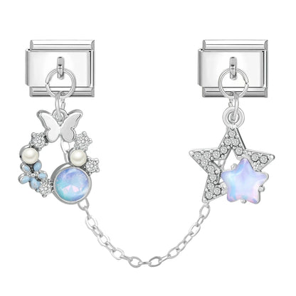 Tassel Chain Butterfly Flowers Star Moon Heart Zircon Italian Charm Links Fit 9mm Bracelet Stainless Steel DIY Jewelry Making