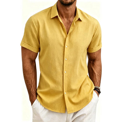 2026 Cotton Linen Shirts for Men Casual Shirts Lightweight Short Sleeve Henley Beach Shirts Fashion Hawaiian T Shirts for Men