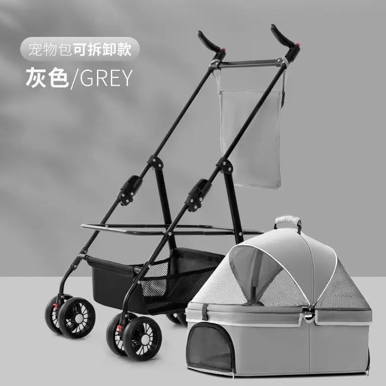 4 Wheel Foldable Pet Stroller Detachable Carrier for Small Dogs Cats, Lightweight Travel Pet Cart with Breathable Mesh