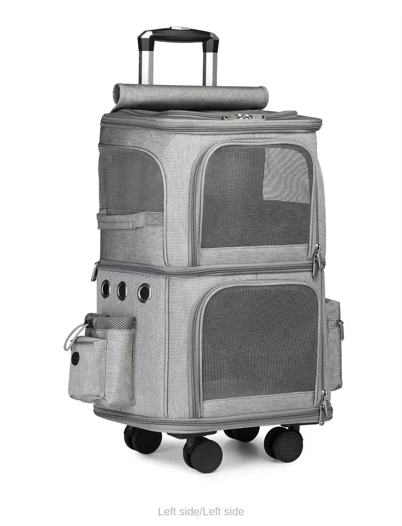 Double Backpack Foldeable Lightweight Pet Stroller For Two Dogs And Cats Outdoor Travel With 4 Wheels
