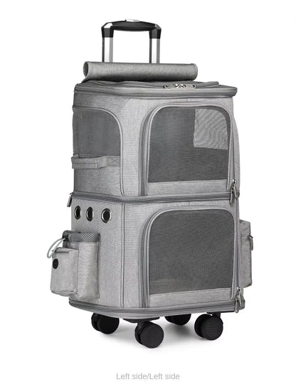 Double Backpack Foldeable Lightweight Pet Stroller For Two Dogs And Cats Outdoor Travel With 4 Wheels