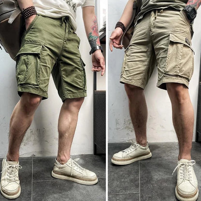Men Summer New Multi Pockets Cotton Cargo Shorts Men Fashion Solid Quick Dry Joggers Shorts Pants Outdoor Breathable Shorts Male