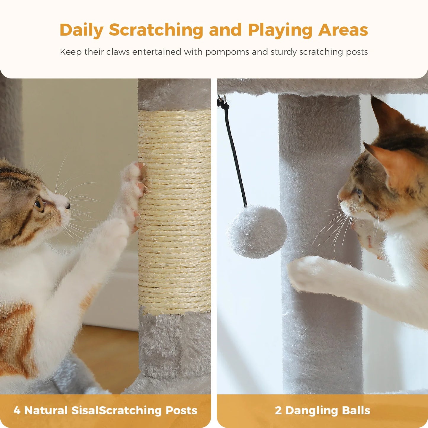 Multi-Level Cat Tree for Indoor Cats Large Cat Tower with Cozy Condo Hammock Sisal Scratching Posts Cat Scratchers Bed Cat Toys