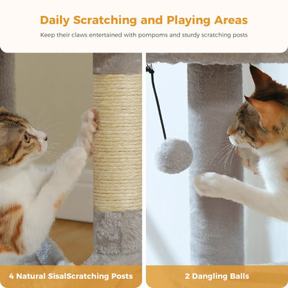 Multi-Level Cat Tree for Indoor Cats Large Cat Tower with Cozy Condo Hammock Sisal Scratching Posts Cat Scratchers Bed Cat Toys