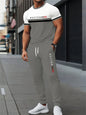New Men's Letter Print Two-piece Set Outdoor Casual Round Neck Short Sleeve Drawstring Long Pants Plus Size Loose Fit Outfit