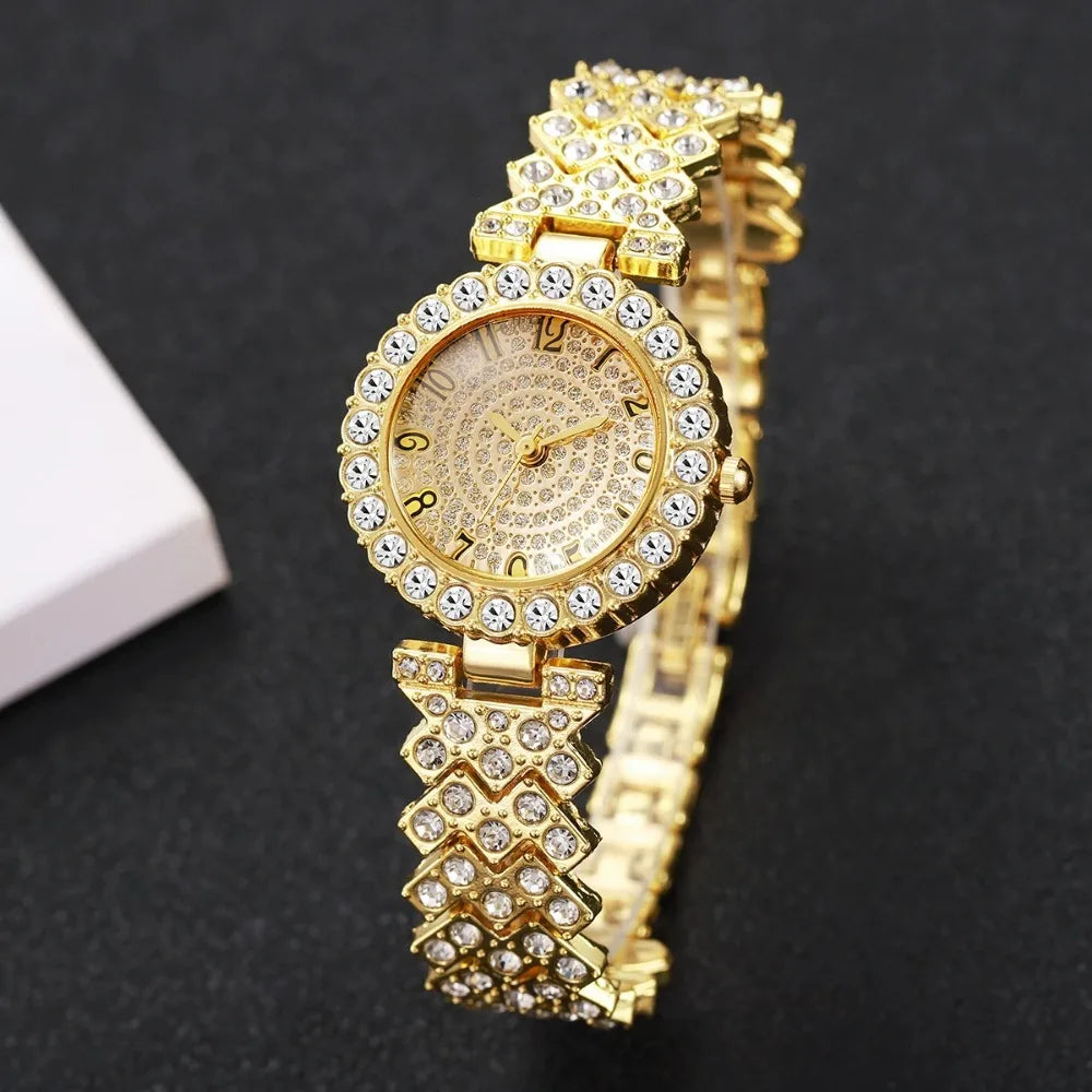 5PCS Luxury Rhinestone Women's Quartz Watch Rhinestone  Jewelry Set Elegant Ladies Bracelet Strap Wristwatches（Without Box）