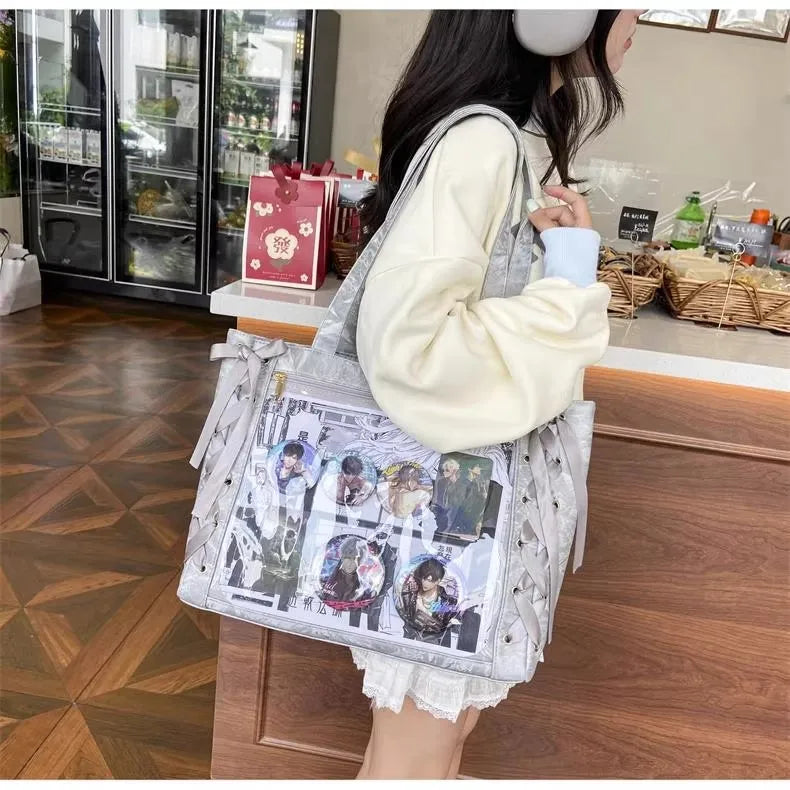 New Y2K Cute Japanese Ita Bag Lolita Girl Transparent Shoulder Tote Bag Large Capacity Crossbody Casual Bag DIY Display Handbags