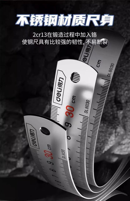 Deli 1 Pcs 15/20/30/50cm Multi-standard Measuring Ruler Stainless Steel Woodworking Portable Hand Percision Measuring Tools