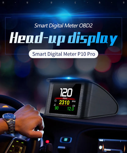Updated P10-PRO OBD2 HUD With Russia Korean Language Smart Digital Meter On Board Computer Digital Speedometer Overspeed Alarm