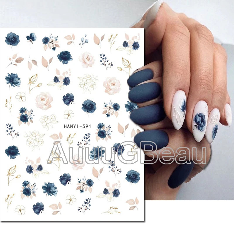 3d Nails Art Decals Spring Fruits Pink Full Tips Peony Magnolia Flowers Adhesive Sliders Stickers Decoration For Nails Manicure