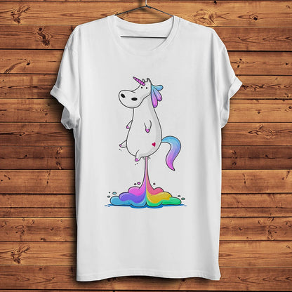 Cute fat unicorn farting rainbow funny t shirt men new white casual tshirt homme breathable print unisex tee