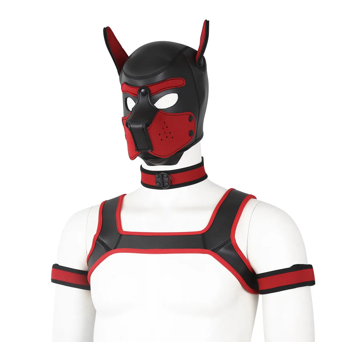 Large Size Puppy Cosplay Neoprene Fetish Hood Mask Kit with Chest Strap Collar Armband Sex Costumes for Bdsm Slave Role Play