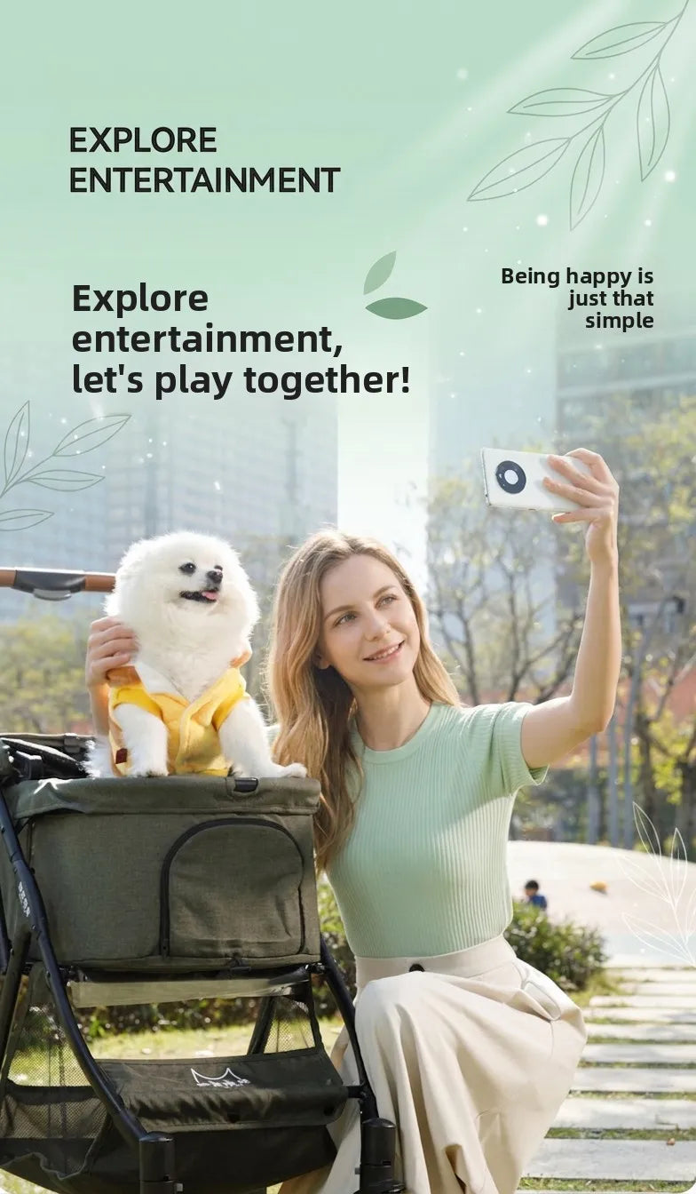 Breathable Large Space Pet Stroller One-Click Foldable Detachable Hand Cart For Dogs Cats Outdoor Travel