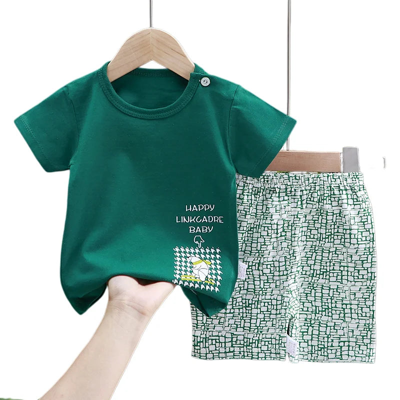 Summer Casual Baby Set Dinosaur Style Stripe T-shirt+Shorts 2Pcs Clothes for Boys Girls Soft Cotton Infant Outfit