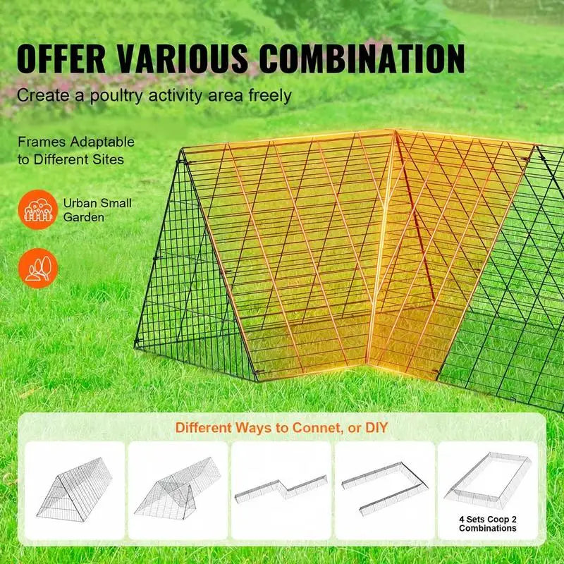 Portable Chicken Tunnel 729x200x61.5 cm, Outdoor Run with Corner Frame, 2 Sets, for Chickens Ducks Rabbits