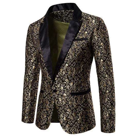 Men's Spring and Autumn Color Matching Jacquard Fashionable Design Formal Suits for Men's Party Club Performance Coat