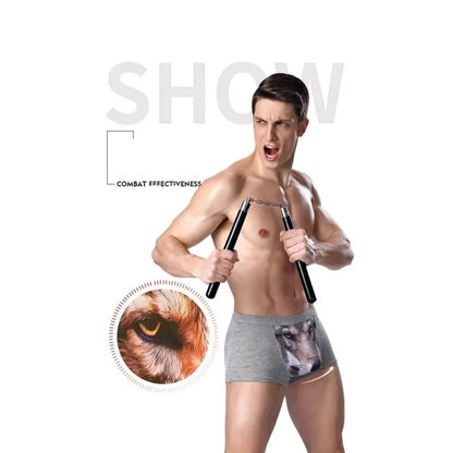 Men 3D Printed Boxer Shorts Wolf Eagle Head Pattern Mid Waist Flat Angle Underpants Soft Modal Knitted Breathable Underwear