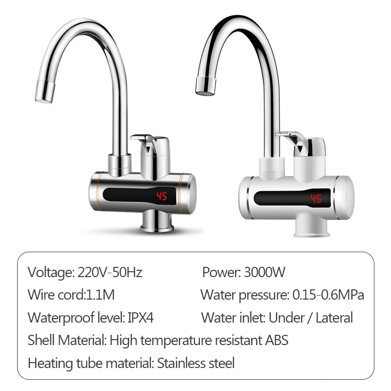 DMWD Tankless Electric Hot Water Heater Universal Hose Faucet Kitchen Instant Heating Tap Water Heater LED Temperature Display