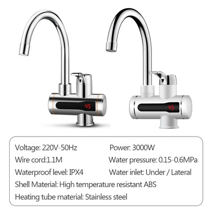 DMWD Tankless Electric Hot Water Heater Universal Hose Faucet Kitchen Instant Heating Tap Water Heater LED Temperature Display