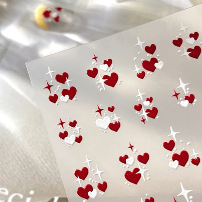 3D Valentine's Day Love Heart Nail Art Sticker Red White Cross Stars Self-Adhesive Nail Decals 8*10cm Kawaii Heart Nail Sticker