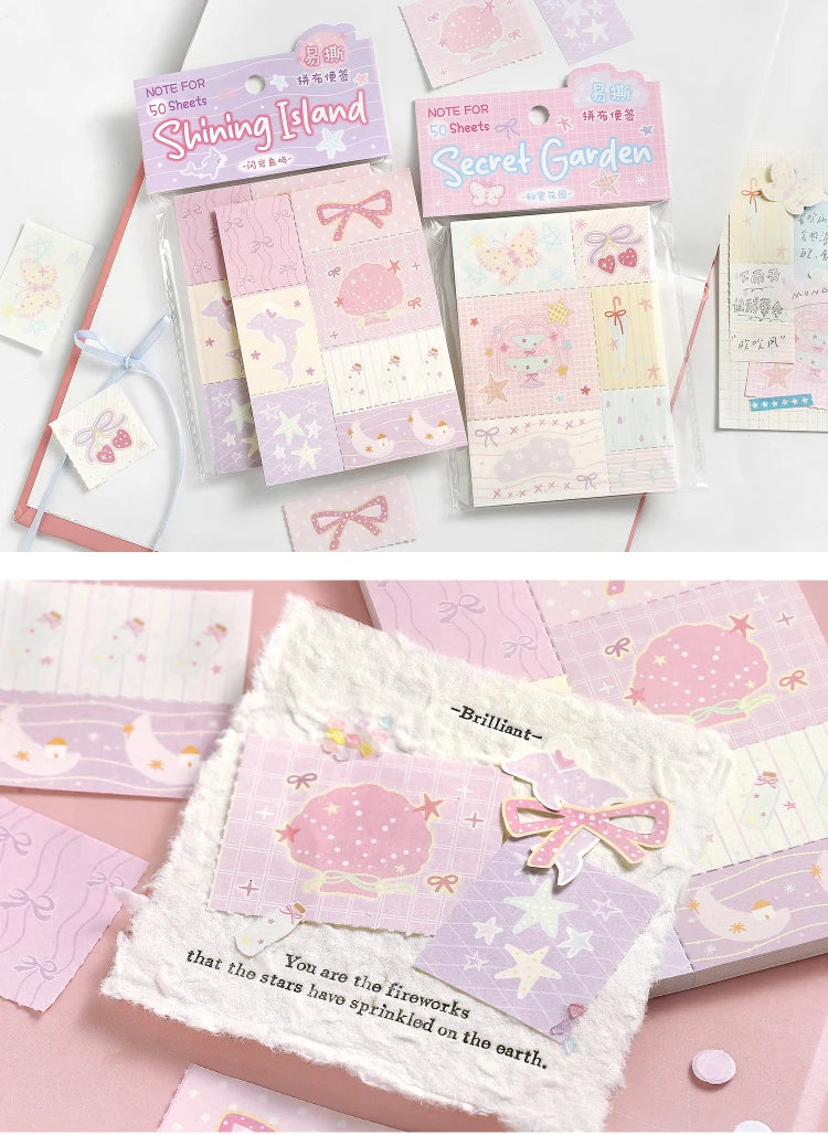 50sheets Dreamy Town Series Kawaii Ins Cute Handbooks Decoration Message Notes DIY Handmade Scrapbook Aesthetic Supplies