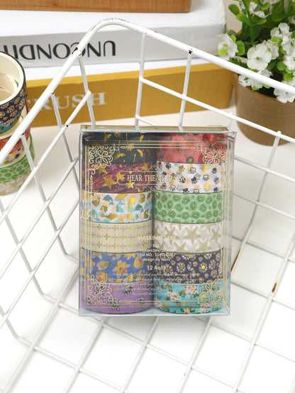 Creative Floral Hot Foil Washi Tape Set,12 Rolls Decorative Masking Tape for Scrapbooking,Journaling,DIY Gift Supplies