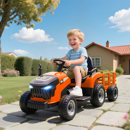 Electric tractor for children, ride-on tractor with remote control, soft start, for children aged 3 to 8, Orange