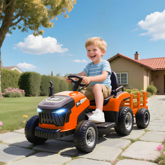 Electric tractor for children, ride-on tractor with remote control, soft start, for children aged 3 to 8, Orange