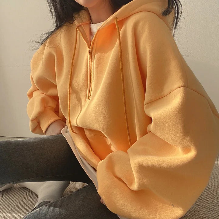 2024 Harajuku Loose Pullover Women Hoodie Oversized Top Summer Zip Up Sweatshirt Female Casual Long Sleeve Pocket Hooded