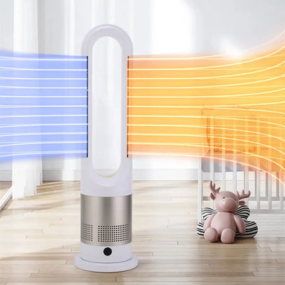 Bladeless Electric Tower Fan with Cold & Warm Air Cooling Standing Air Conditioner Heater with Timer Remote Control