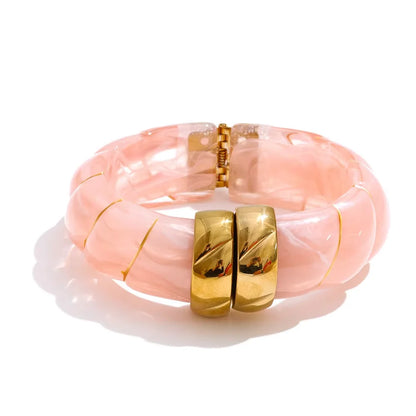 Yhpup Exclusive Multi-Color Acrylic Resin Wide Statement Bracelet Bangle Stainless Steel Autumn Winter Sweater Wrist Jewelry