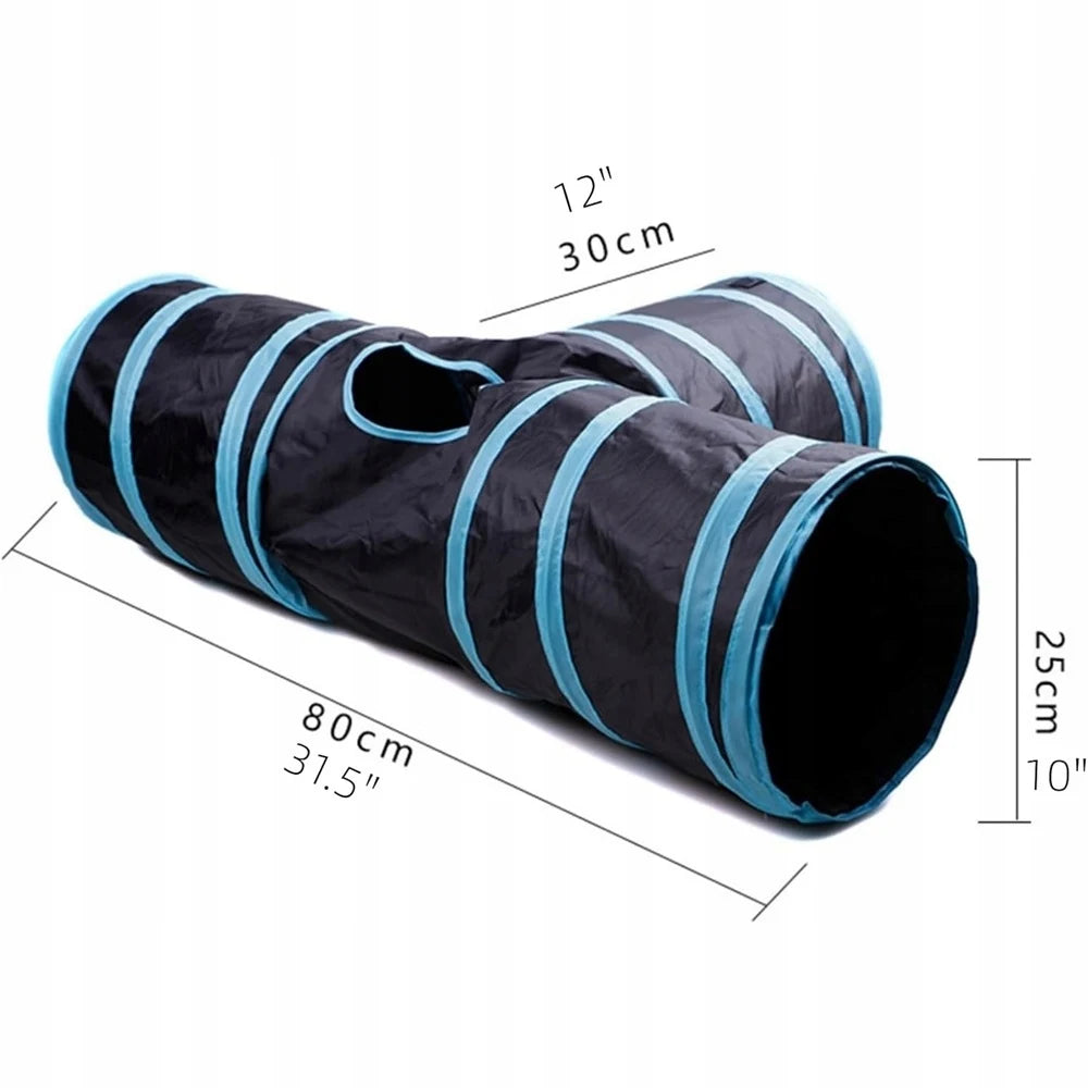 Foldable T-Shaped Large Cat Tunnel Interactive Play Toy Indoor Outdoor Pet Training Entertainment Accessory