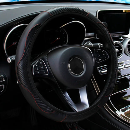 Carbon fiber PU leather car steering wheel cover without inner ring suitable for 14.5-15 inch car wheel covers