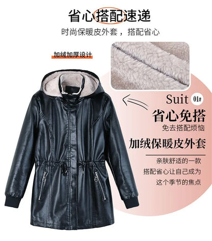 Winter Coat New Fashion Soft Leather Clothes Women's Long Sheep Leather Jacket Plus Velvet Padded Warm Coat