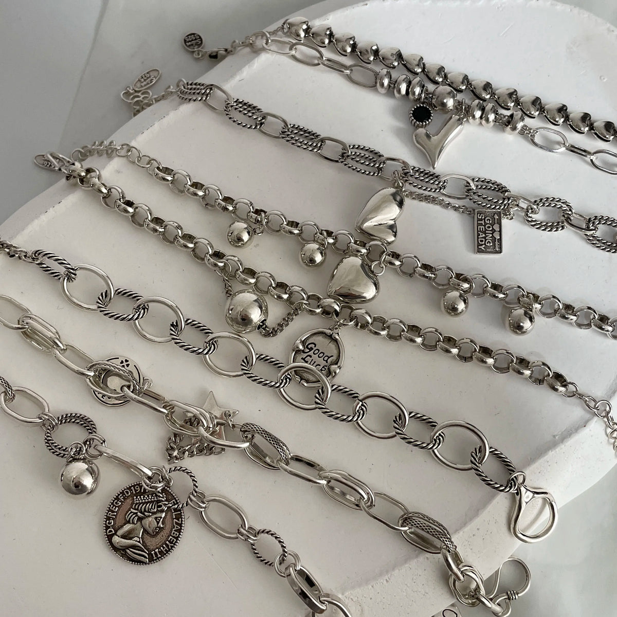 100% Solid 925 Sterling Silver Metal Bracelet for Women Vintage Handmade Simple Retro Heart Chain Bracelet Birthday Gift Party